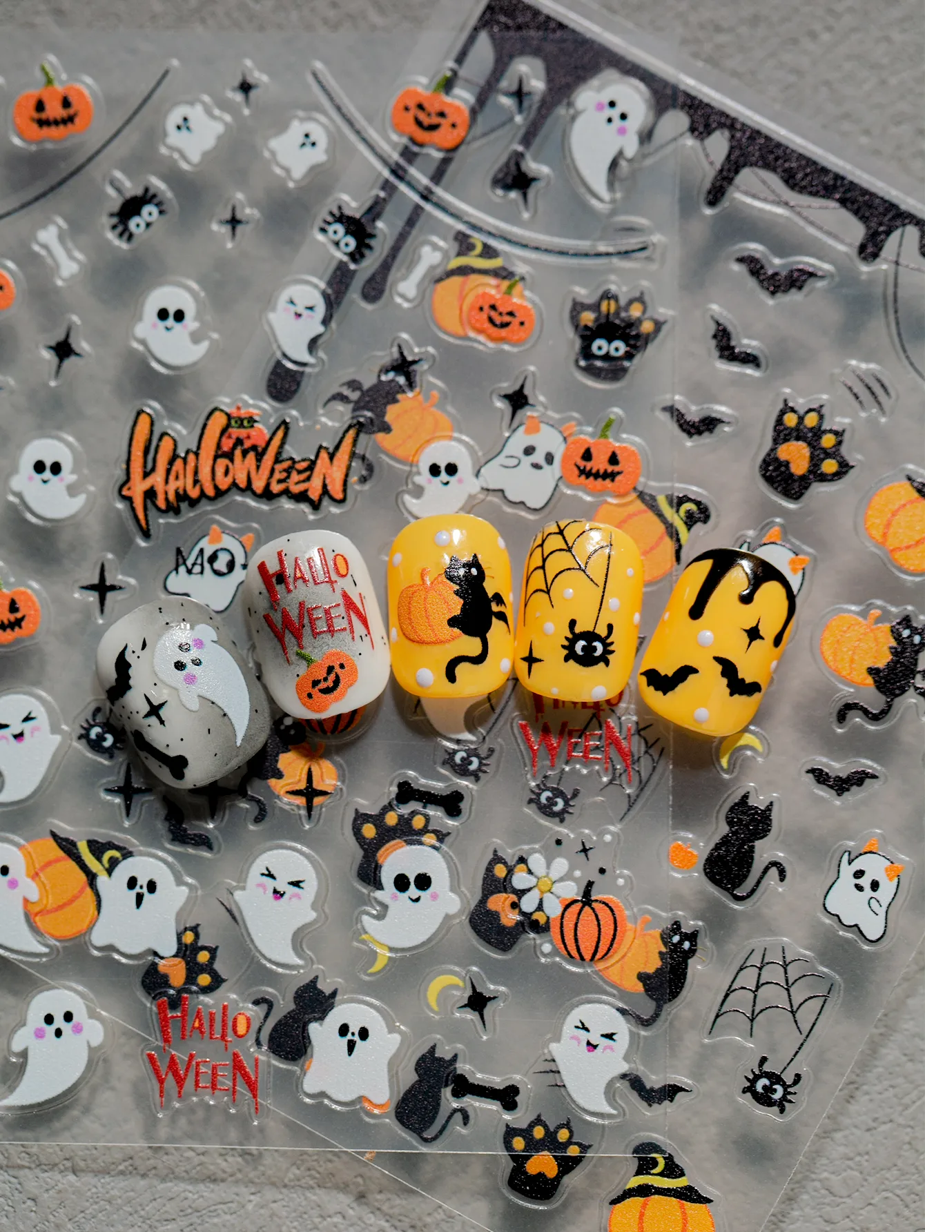 Halloween Nail Art Stickers Cat Claw Elements Black Cat Ghost Pumpkin Suitable For Personal DIY And Salon Use Spider Web Bat display picture 1