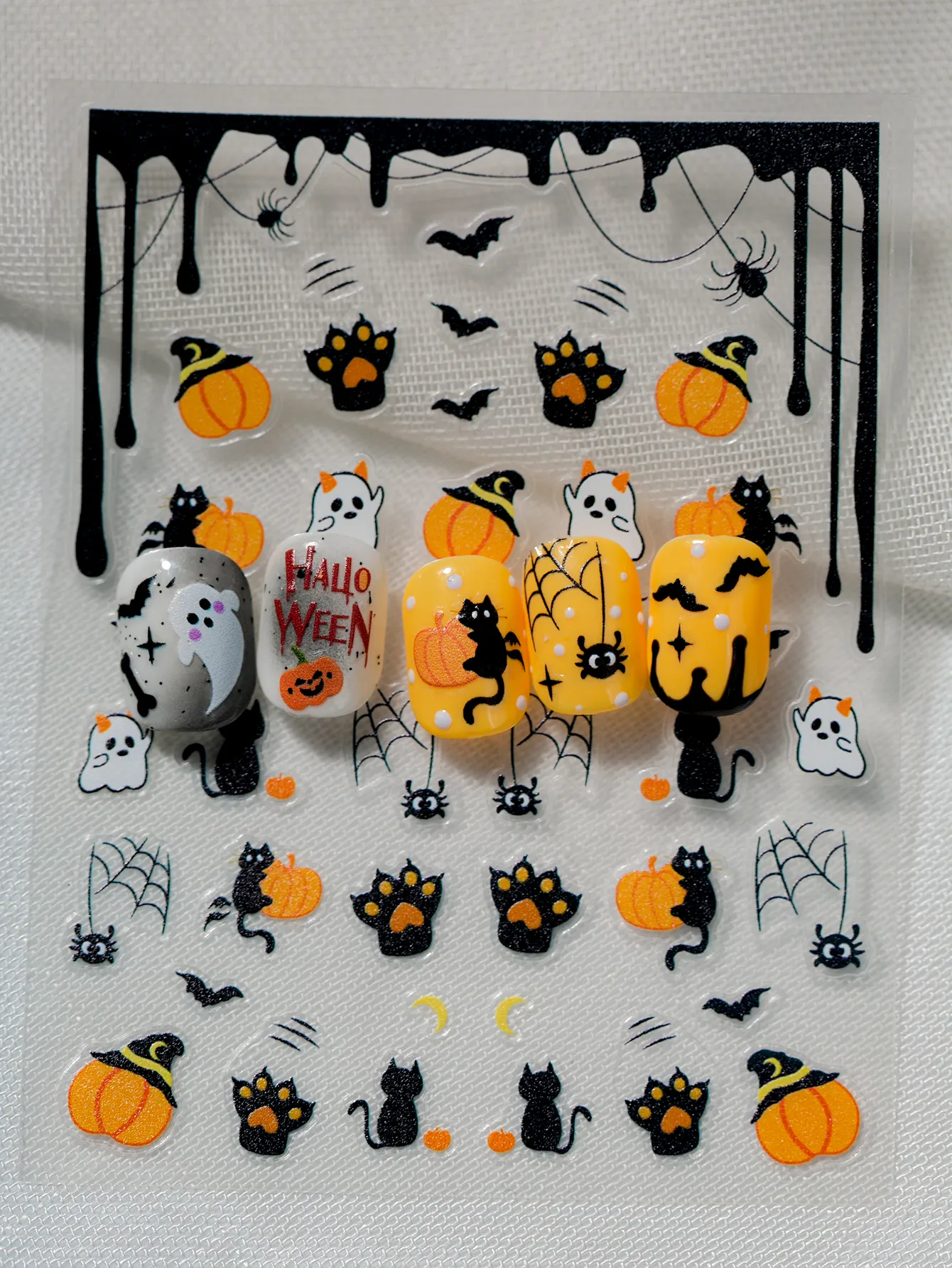 Halloween Nail Art Stickers Cat Claw Elements Black Cat Ghost Pumpkin Suitable For Personal DIY And Salon Use Spider Web Bat display picture 3