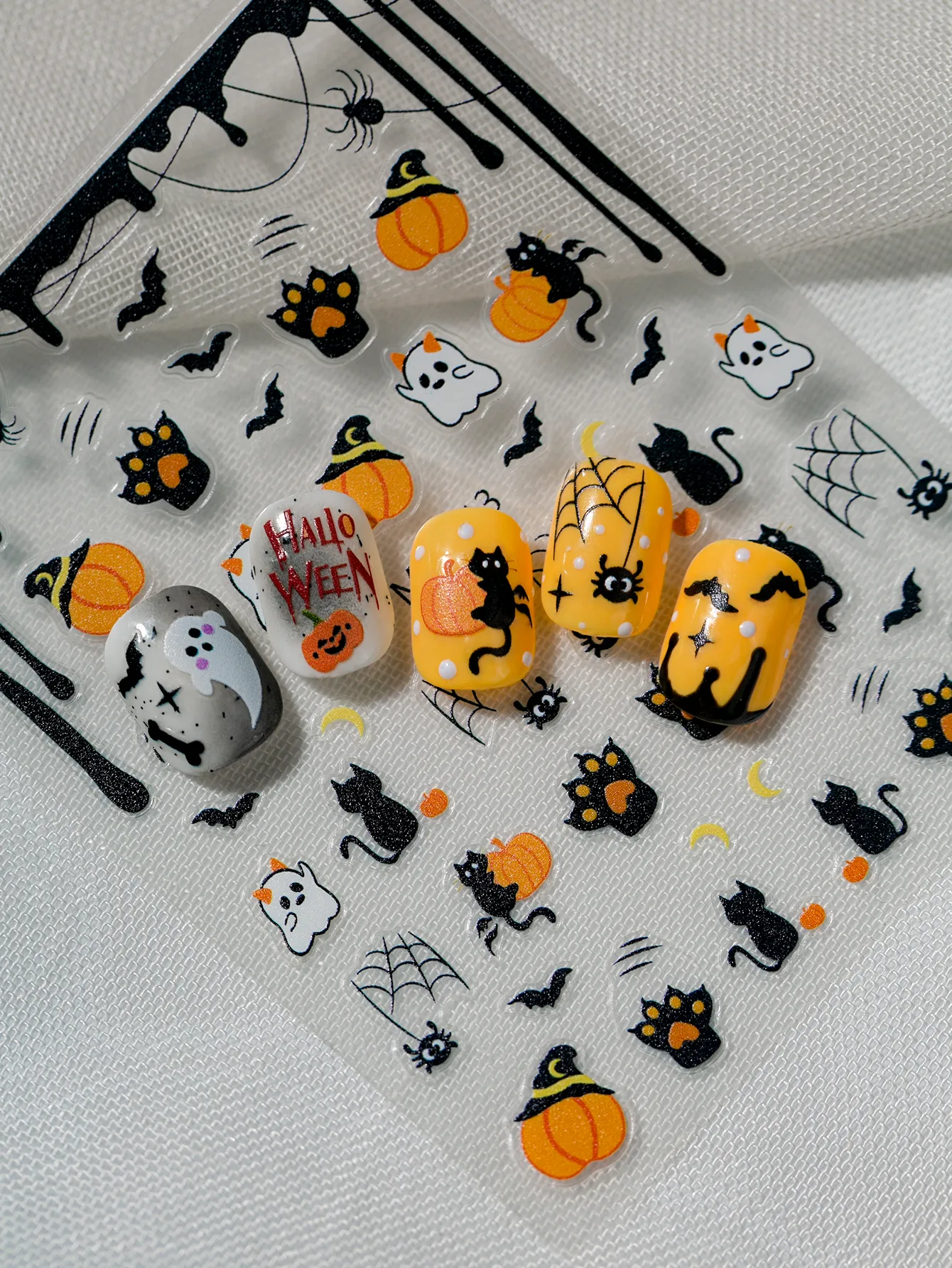 Halloween Nail Art Stickers Cat Claw Elements Black Cat Ghost Pumpkin Suitable For Personal DIY And Salon Use Spider Web Bat display picture 4