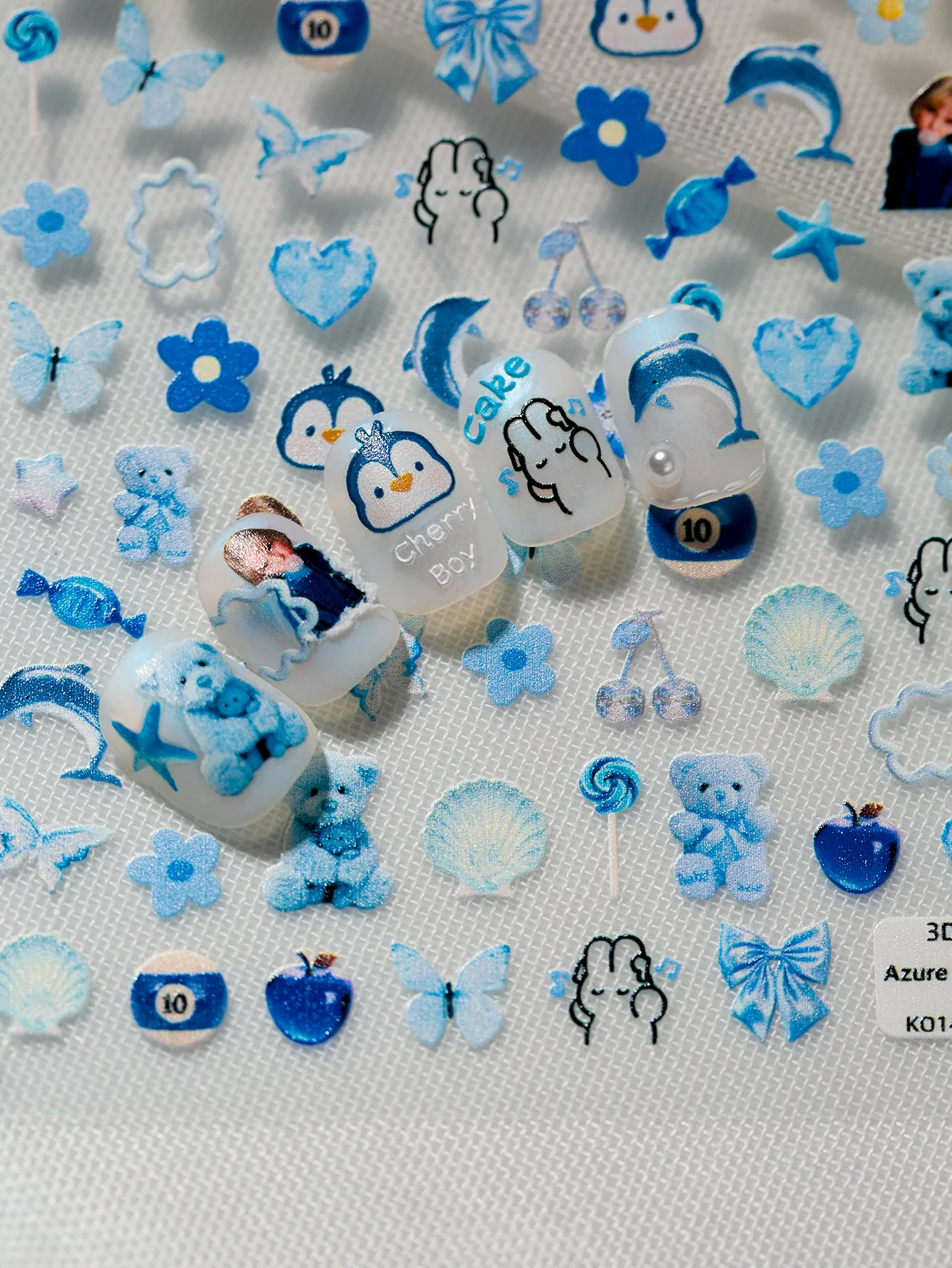 Cute Ocean-Themed Nail Art Stickers With Flowers Hearts Dolphins Penguins Bears Cherries Butterflies Shells Suitable For DIY And Salons display picture 4