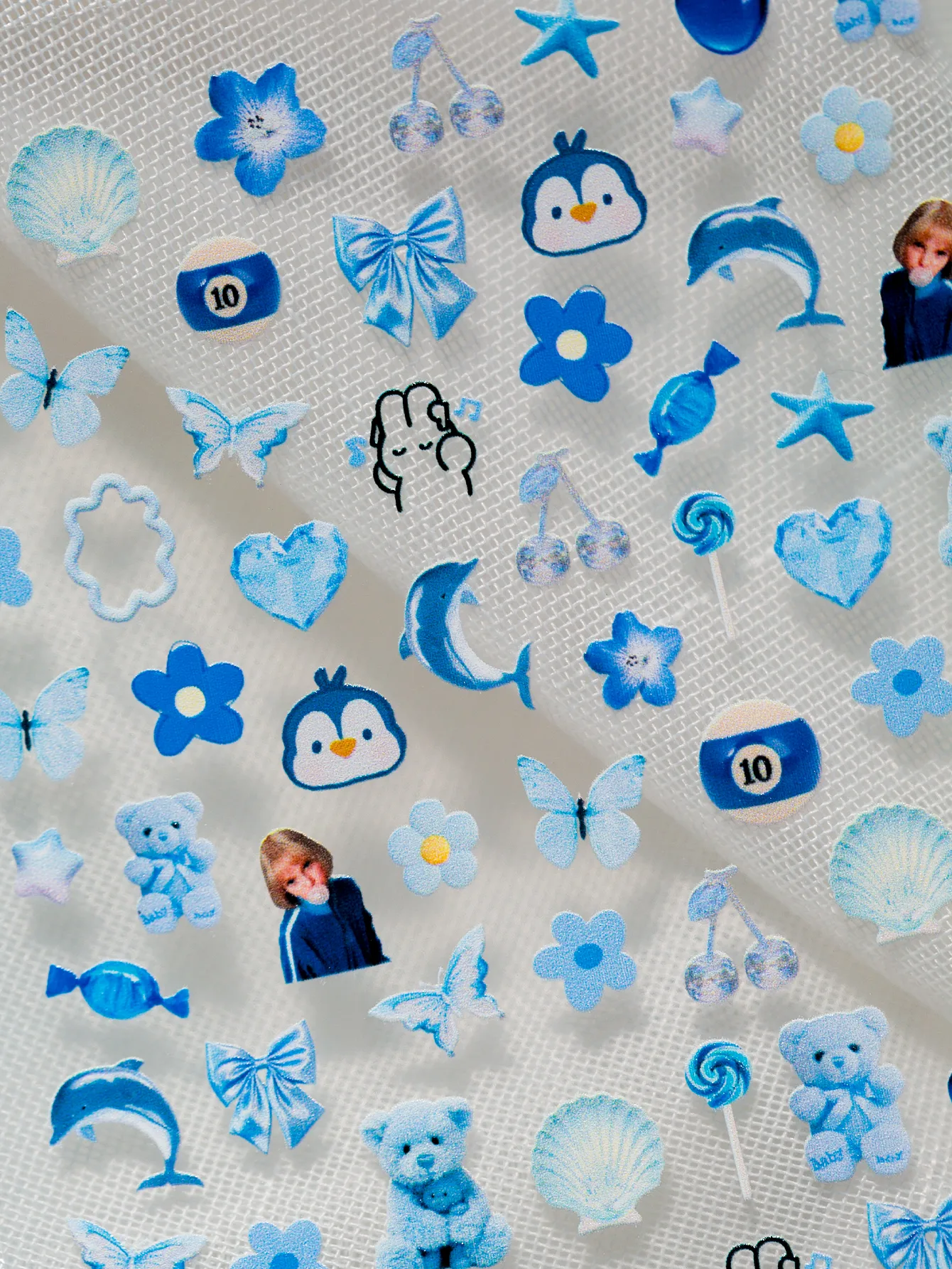 Cute Ocean-Themed Nail Art Stickers With Flowers Hearts Dolphins Penguins Bears Cherries Butterflies Shells Suitable For DIY And Salons display picture 7