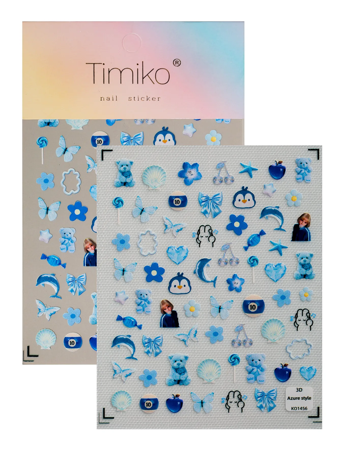 Cute Ocean-Themed Nail Art Stickers With Flowers Hearts Dolphins Penguins Bears Cherries Butterflies Shells Suitable For DIY And Salons display picture 8