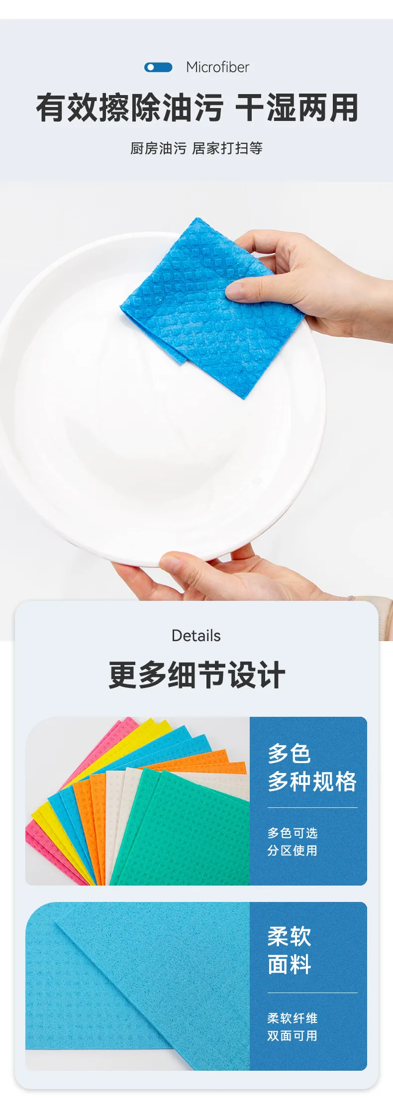 Design Printing Kitchen Sponge Dishcloth Thick Multi-Functional Absorbent Scouring Pad Germany Wood Pulp Cotton Mop display picture 5