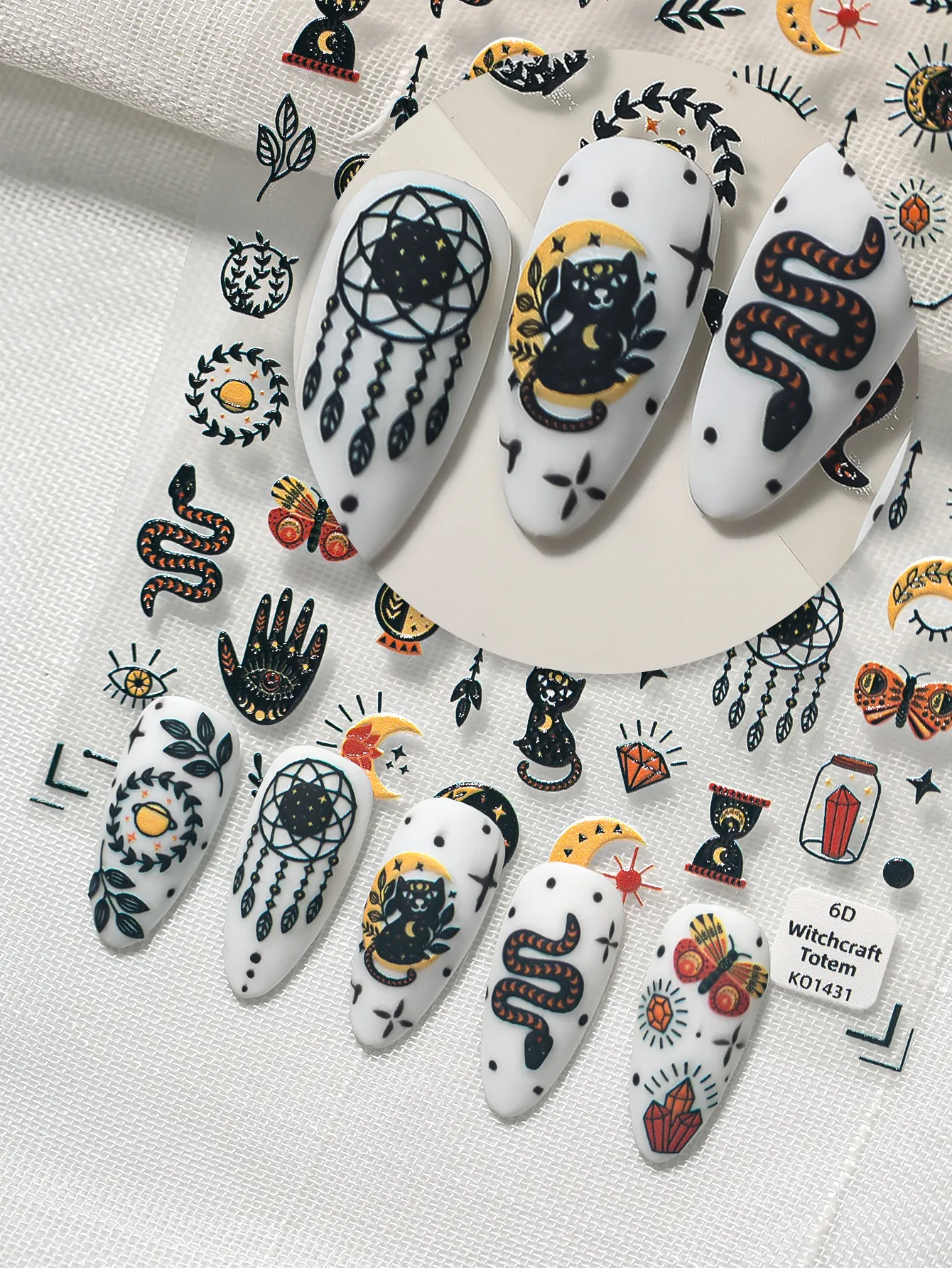 Gothic Style Nail Art Stickers Black Cat Dream Catcher Eye Hand Arrow Sandglass Crystal Design Personalized Artistic Manicure Effects display picture 1