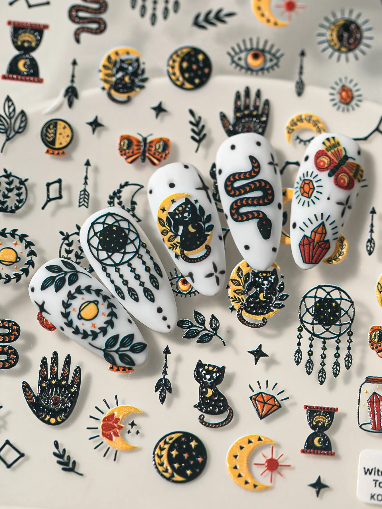 Gothic Style Nail Art Stickers Black Cat Dream Catcher Eye Hand Arrow Sandglass Crystal Design Personalized Artistic Manicure Effects display picture 5