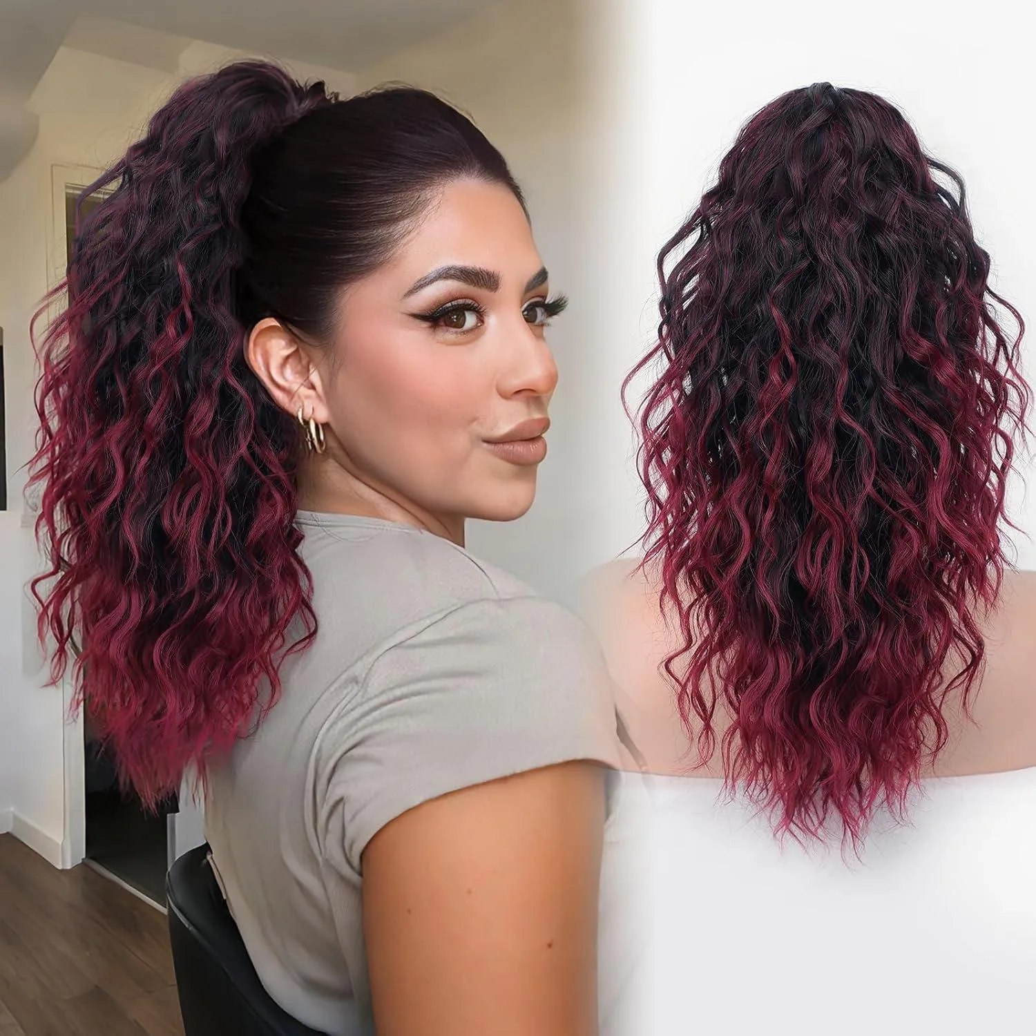 Long Curling Hair Extensions For Women Cornrows Water Wave Texture Ponytail Hairpiece Accessory Casual Weekend Home Party Streetwear display picture 1