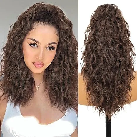 Long Curling Hair Extensions For Women Cornrows Water Wave Texture Ponytail Hairpiece Accessory Casual Weekend Home Party Streetwear display picture 2