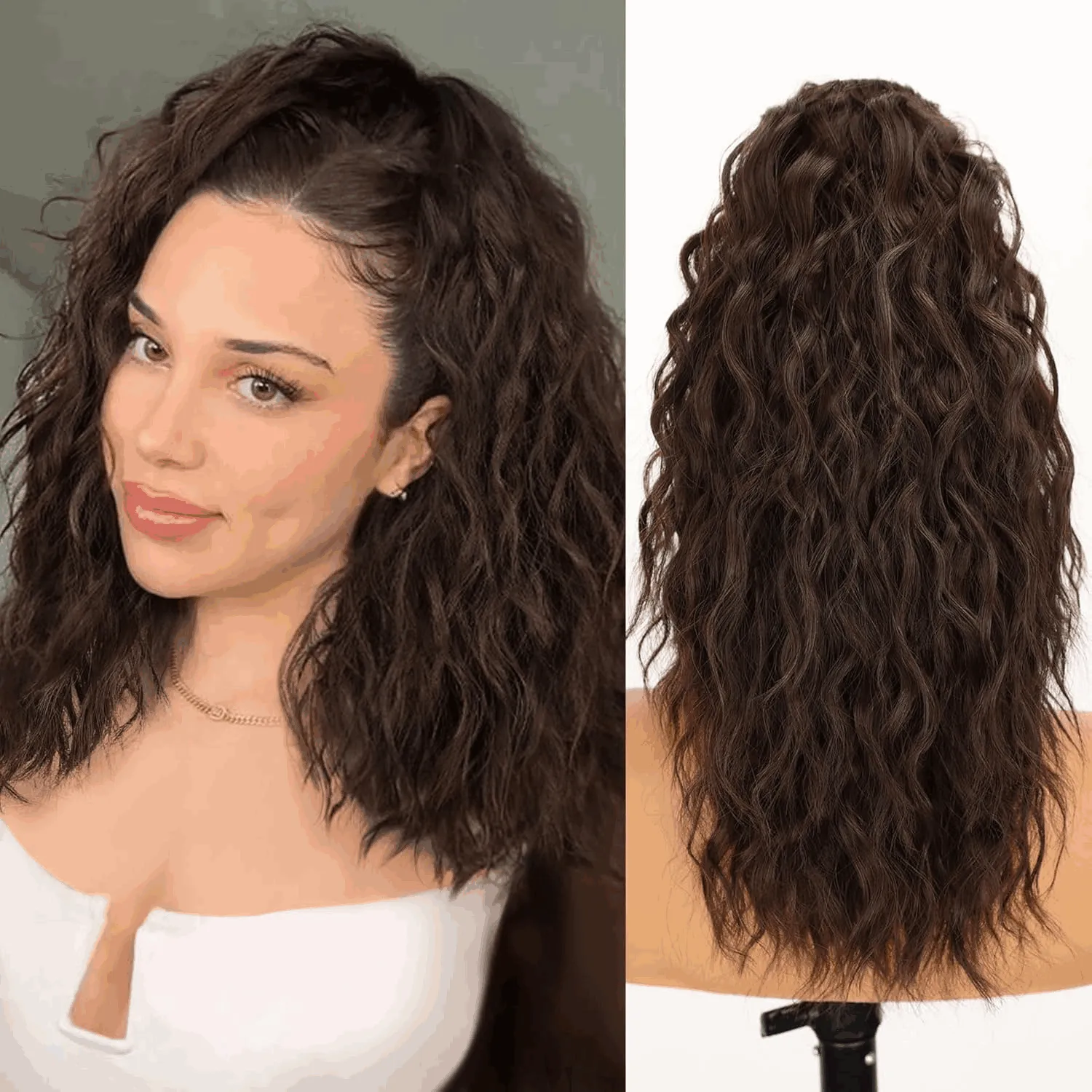 Long Curling Hair Extensions For Women Cornrows Water Wave Texture Ponytail Hairpiece Accessory Casual Weekend Home Party Streetwear display picture 7