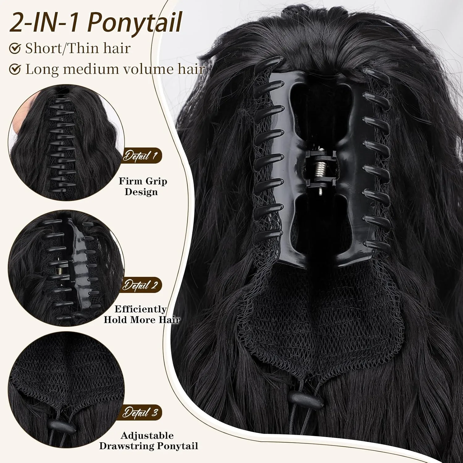 Long Curling Hair Extensions For Women Cornrows Water Wave Texture Ponytail Hairpiece Accessory Casual Weekend Home Party Streetwear display picture 9