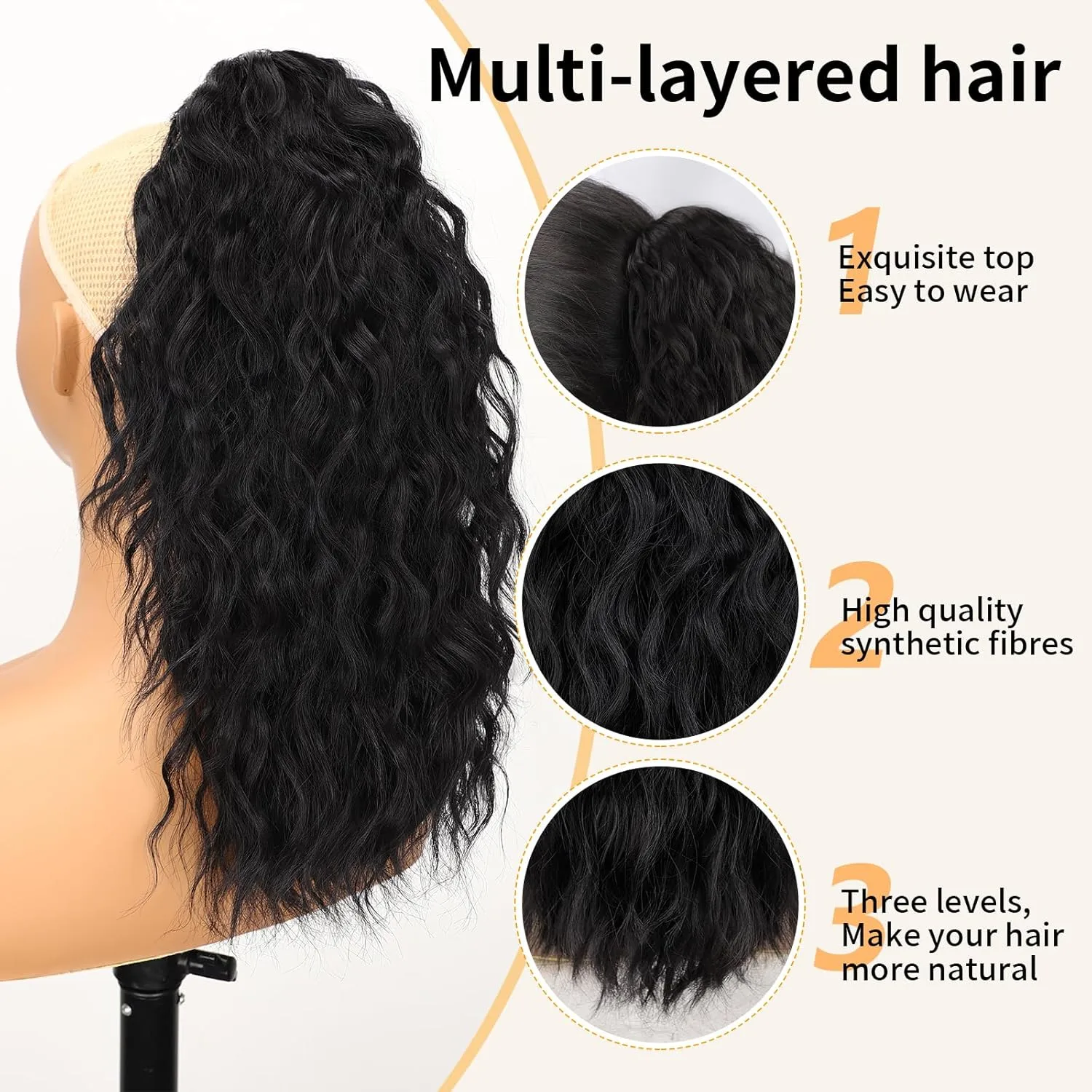 Long Curling Hair Extensions For Women Cornrows Water Wave Texture Ponytail Hairpiece Accessory Casual Weekend Home Party Streetwear display picture 10