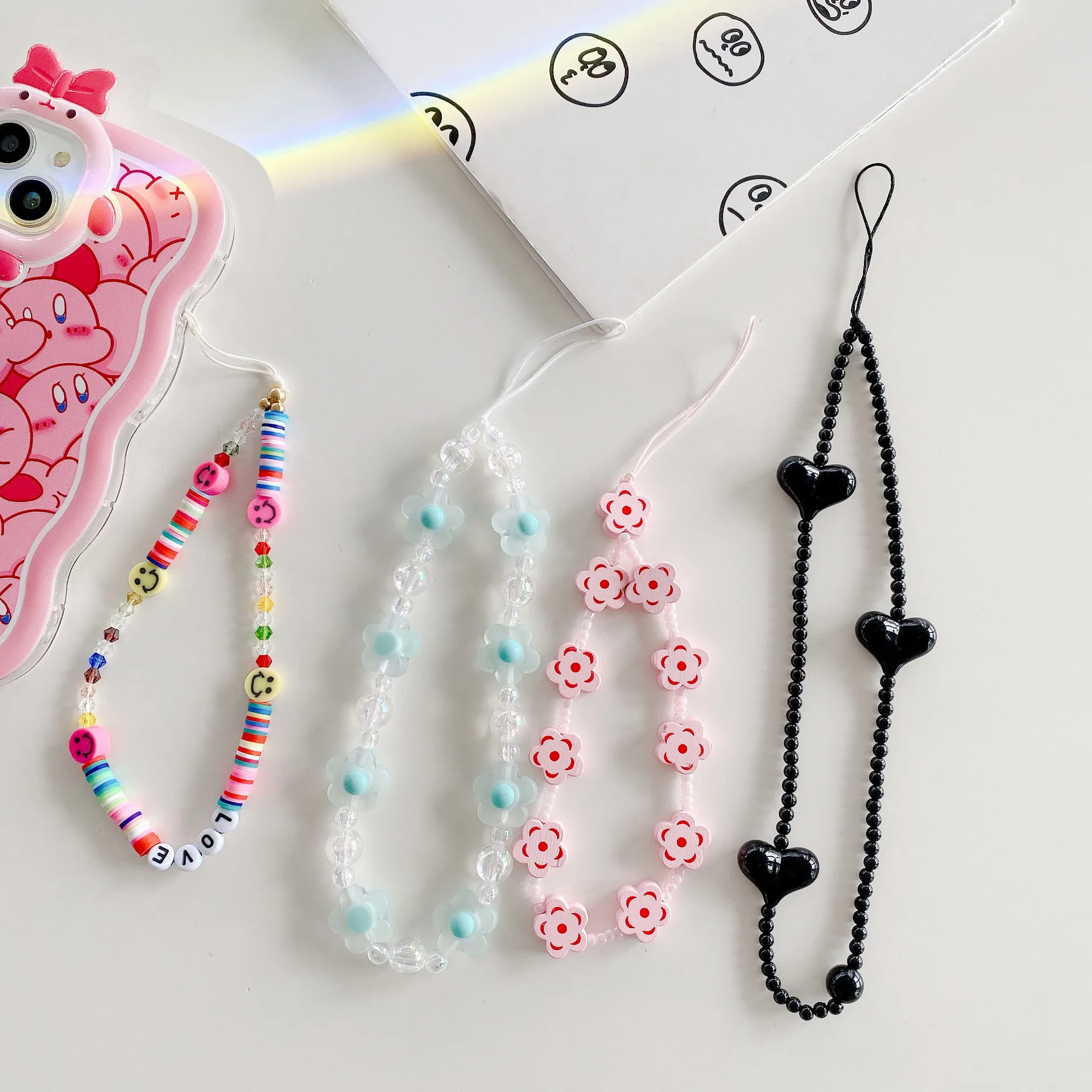 New Blue Flower Mobile Phone Charm Short Pendant Ins Lanyard Female Smiling Face Bracelet Love PVC Plastic Buckle display picture 1