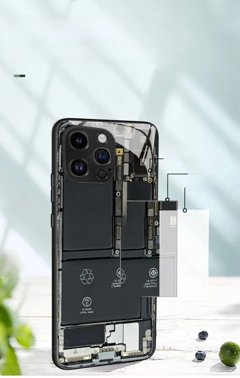 Cool Circuit Board Apple IPhone 15 16 Glass Phone Case Men's Protective Cover Art Fashion Multicolor Black display picture 3