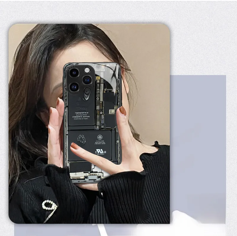 Cool Circuit Board Apple IPhone 15 16 Glass Phone Case Men's Protective Cover Art Fashion Multicolor Black display picture 5