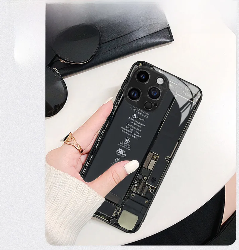 Cool Circuit Board Apple IPhone 15 16 Glass Phone Case Men's Protective Cover Art Fashion Multicolor Black display picture 6