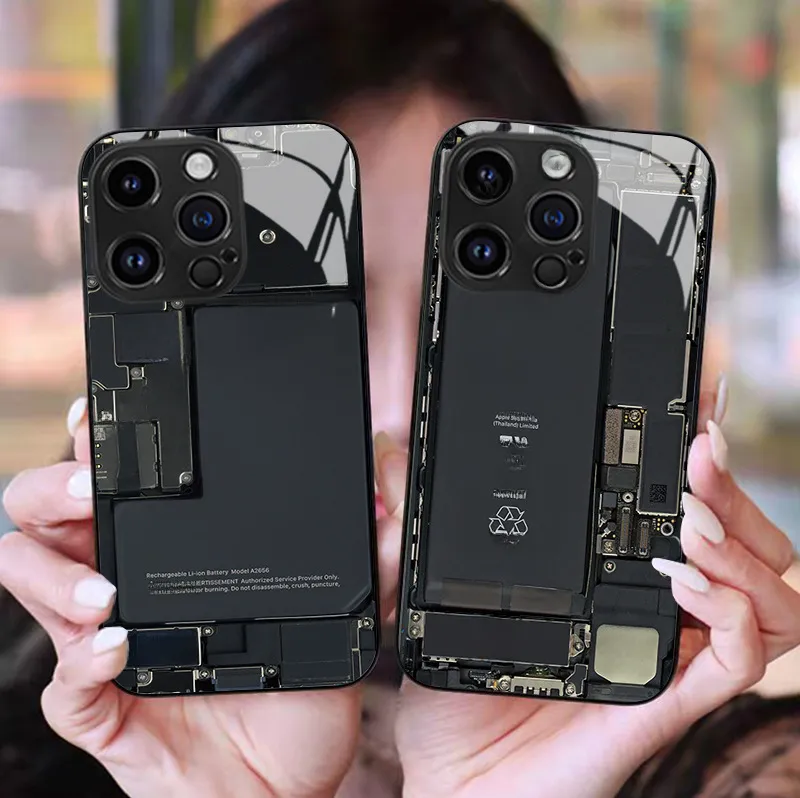 Cool Circuit Board Apple IPhone 15 16 Glass Phone Case Men's Protective Cover Art Fashion Multicolor Black display picture 8