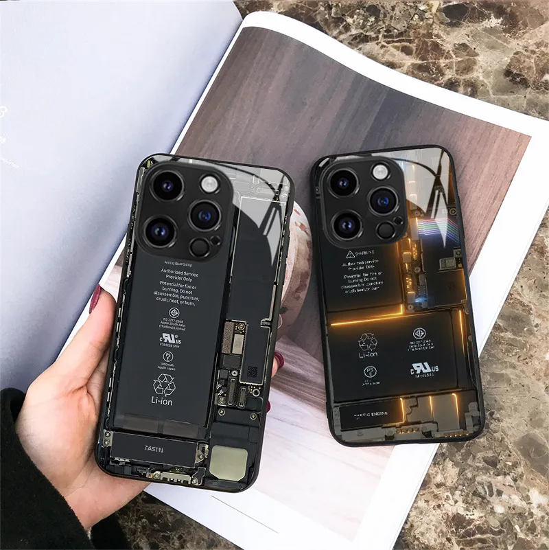 Cool Circuit Board Apple IPhone 15 16 Glass Phone Case Men's Protective Cover Art Fashion Multicolor Black display picture 10
