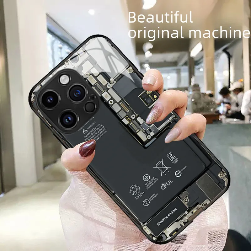 Cool Circuit Board Apple IPhone 15 16 Glass Phone Case Men's Protective Cover Art Fashion Multicolor Black display picture 11