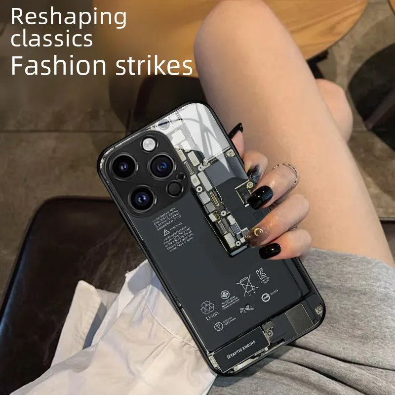 Cool Circuit Board Apple IPhone 15 16 Glass Phone Case Men's Protective Cover Art Fashion Multicolor Black display picture 17