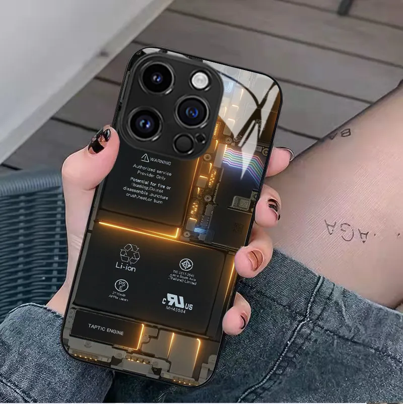 Cool Circuit Board Apple IPhone 15 16 Glass Phone Case Men's Protective Cover Art Fashion Multicolor Black display picture 18