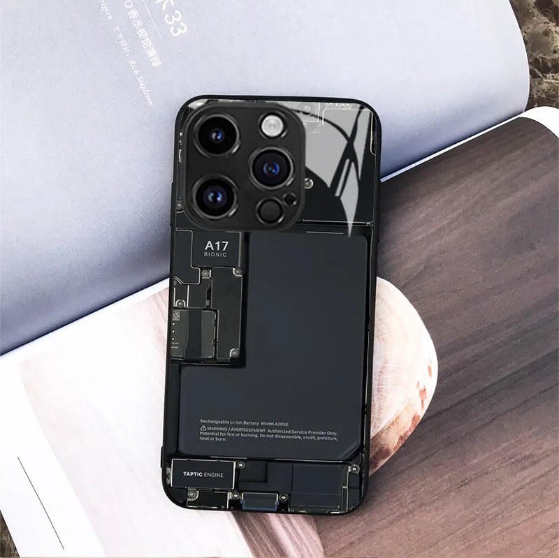 Cool Circuit Board Apple IPhone 15 16 Glass Phone Case Men's Protective Cover Art Fashion Multicolor Black display picture 19