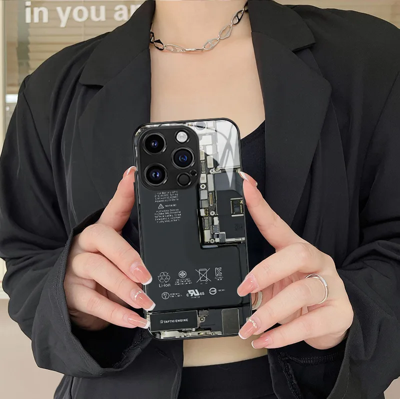 Cool Circuit Board Apple IPhone 15 16 Glass Phone Case Men's Protective Cover Art Fashion Multicolor Black display picture 20