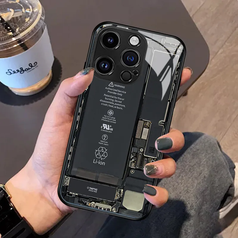 Cool Circuit Board Apple IPhone 15 16 Glass Phone Case Men's Protective Cover Art Fashion Multicolor Black display picture 21
