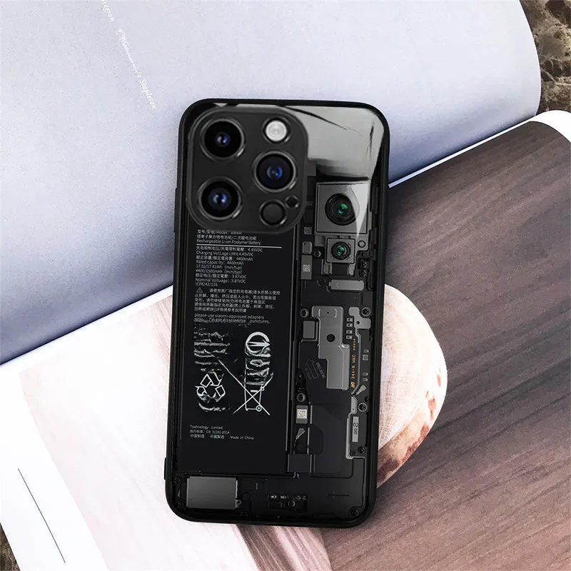 Cool Circuit Board Apple IPhone 15 16 Glass Phone Case Men's Protective Cover Art Fashion Multicolor Black display picture 22