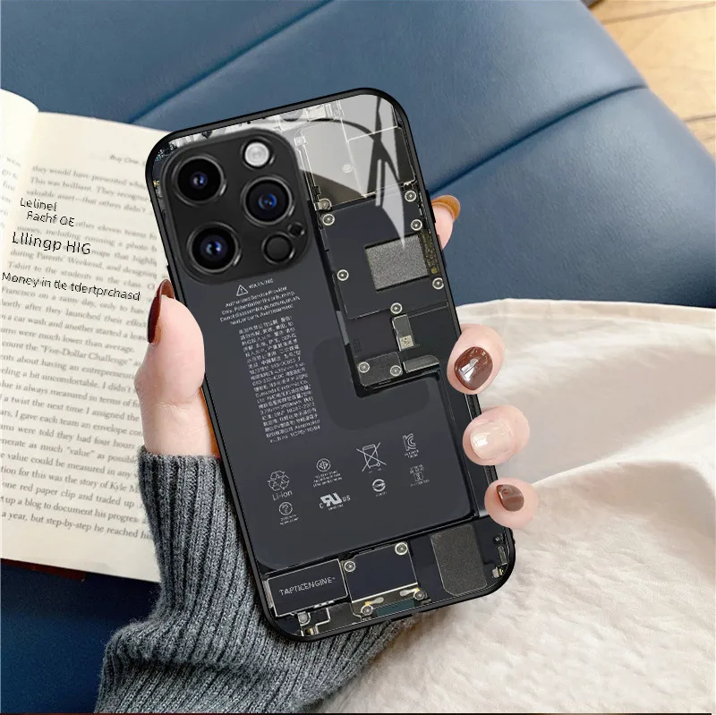 Cool Circuit Board Apple IPhone 15 16 Glass Phone Case Men's Protective Cover Art Fashion Multicolor Black display picture 23