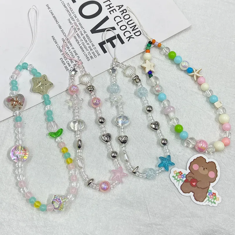 Handmade Shell Starfish Short String Beads Chain Mobile Phone Lanyard New Alloy Nylon Metal Buckle Cell Phone Shell Accessories display picture 1