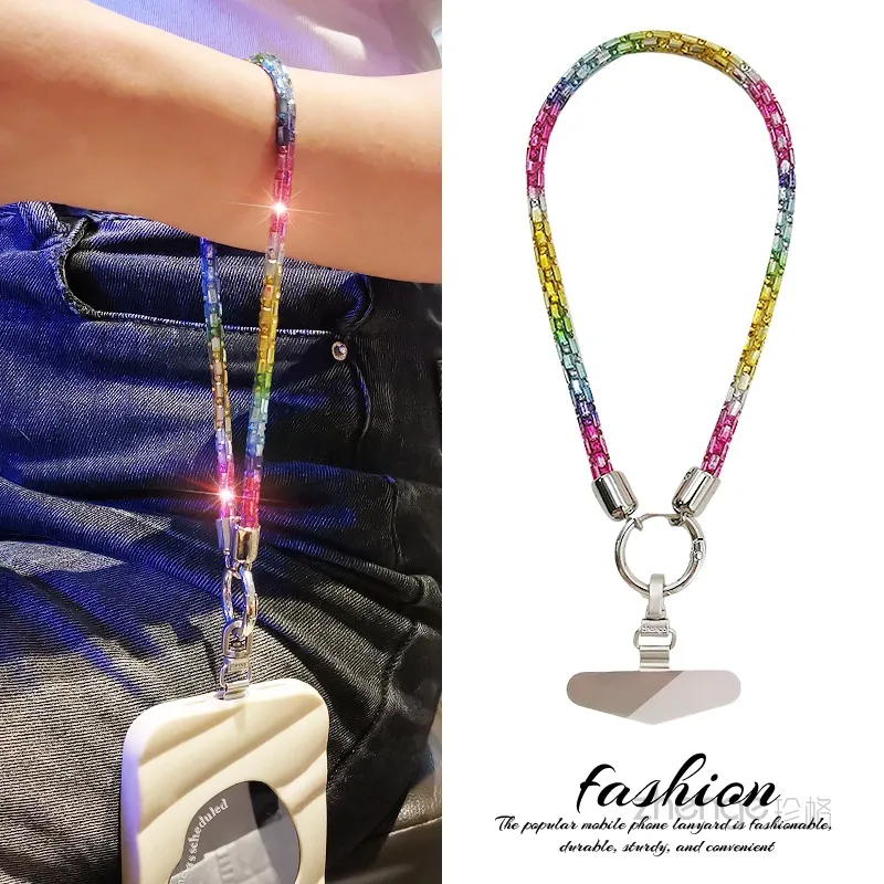 Fashion Shining Diamond Sequin Bracelet Mobile Phone Lanyard Ins Style Metal Round Buckle Clip Strong Durable Wrist Women's Short display picture 2