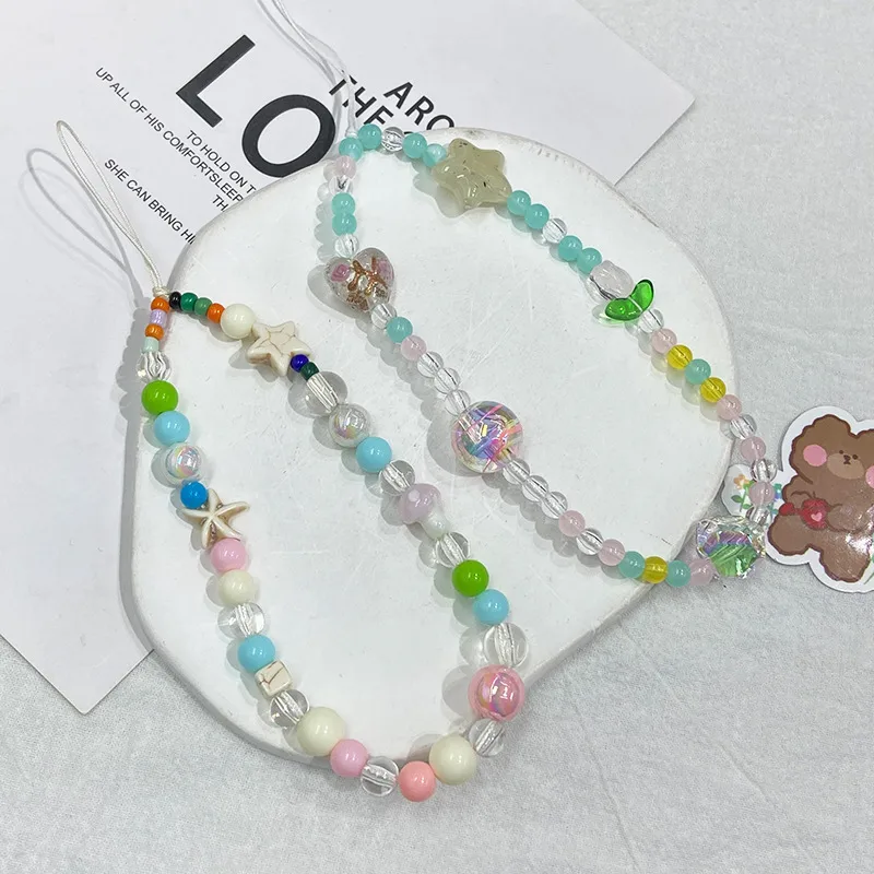 Handmade Shell Starfish Short String Beads Chain Mobile Phone Lanyard New Alloy Nylon Metal Buckle Cell Phone Shell Accessories display picture 2