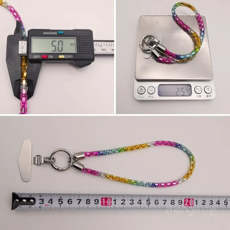Fashion Shining Diamond Sequin Bracelet Mobile Phone Lanyard Ins Style Metal Round Buckle Clip Strong Durable Wrist Women's Short display picture 3