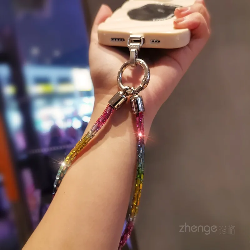 Fashion Shining Diamond Sequin Bracelet Mobile Phone Lanyard Ins Style Metal Round Buckle Clip Strong Durable Wrist Women's Short display picture 9