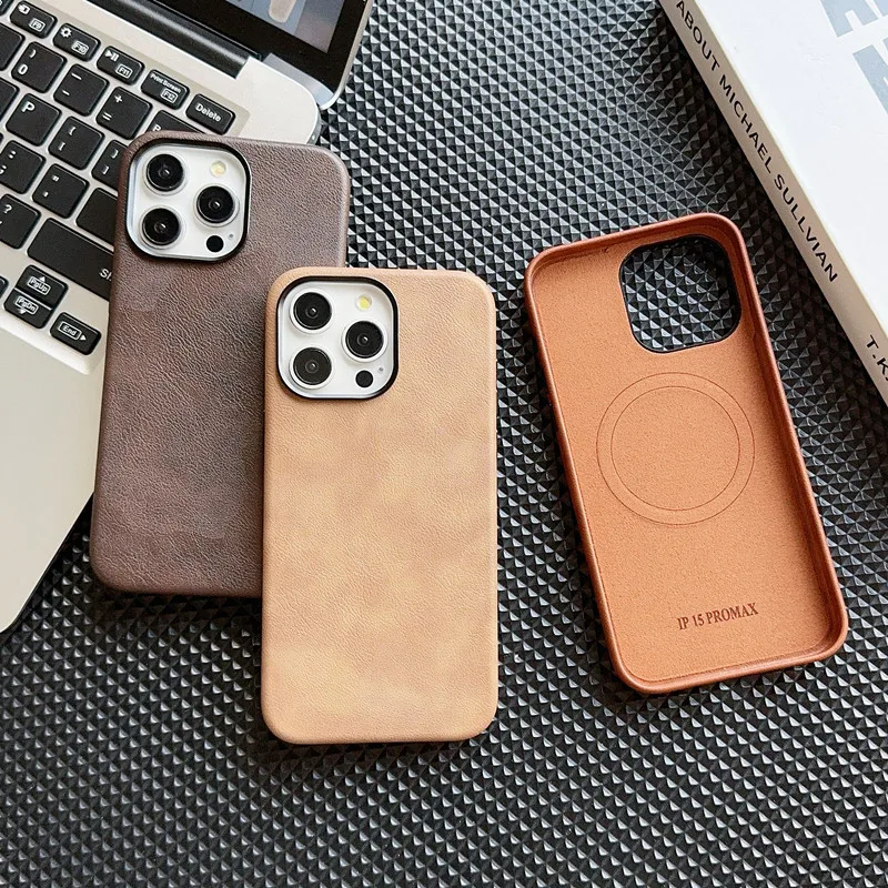 Magnetic Crazy Horse Leather Iphone16promax Phone Case All-Inclusive Protection Apple 15 Leather Texture Drop-Resistant Compatible With IPhone 14 display picture 2