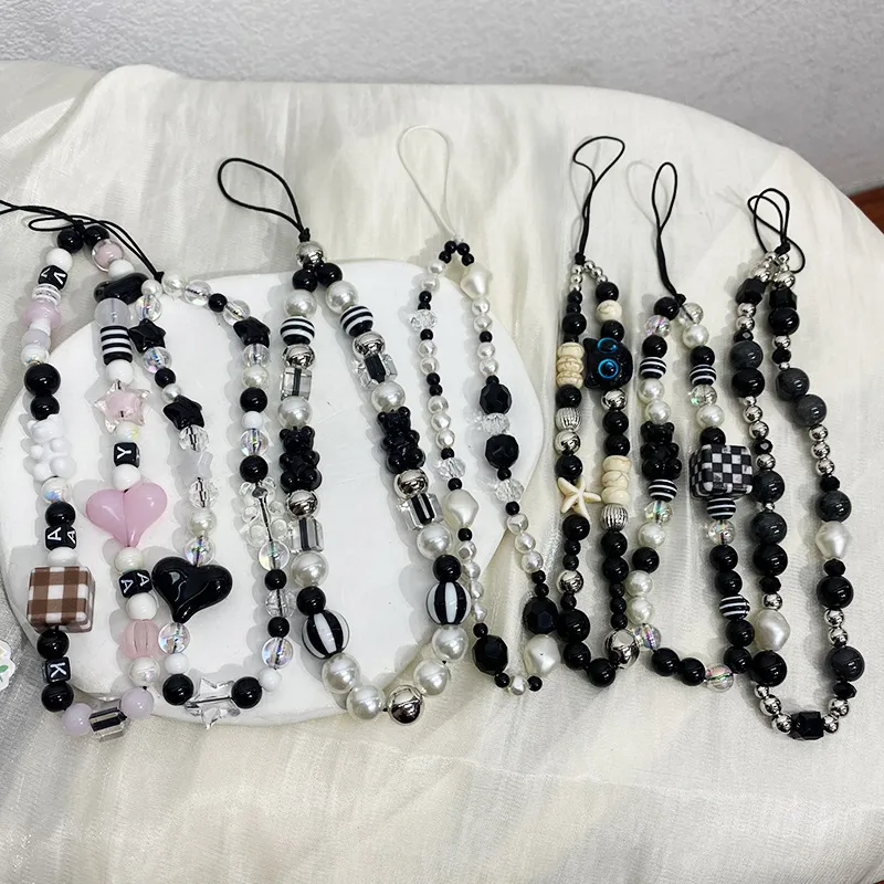 Black Handmade Beaded Mobile Phone Charm Cool Sweet High-End Feelings Camera Lanyard Alloy Plastic Buckle Nylon display picture 10