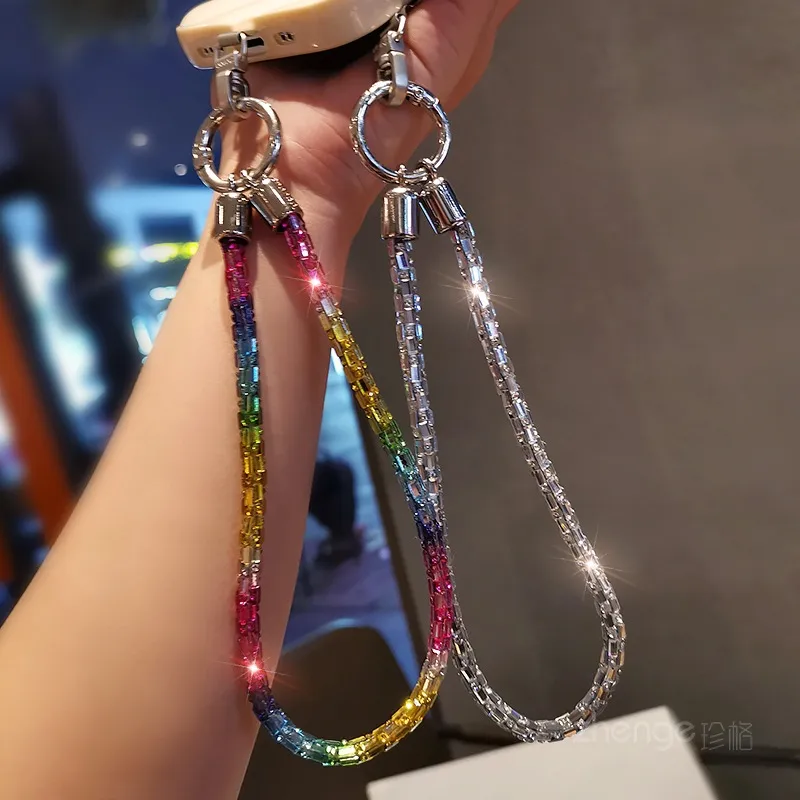 Fashion Shining Diamond Sequin Bracelet Mobile Phone Lanyard Ins Style Metal Round Buckle Clip Strong Durable Wrist Women's Short display picture 12