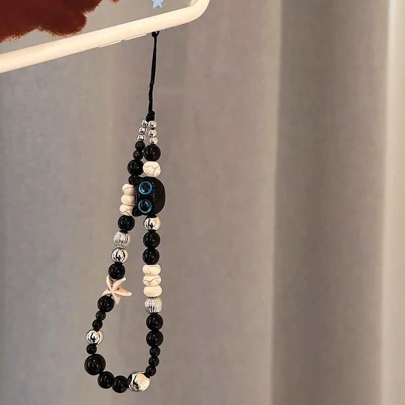 Black Handmade Beaded Mobile Phone Charm Cool Sweet High-End Feelings Camera Lanyard Alloy Plastic Buckle Nylon display picture 17
