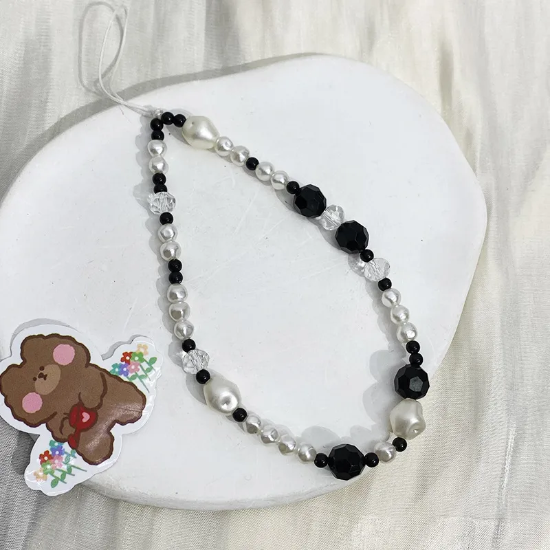 Black Handmade Beaded Mobile Phone Charm Cool Sweet High-End Feelings Camera Lanyard Alloy Plastic Buckle Nylon display picture 4
