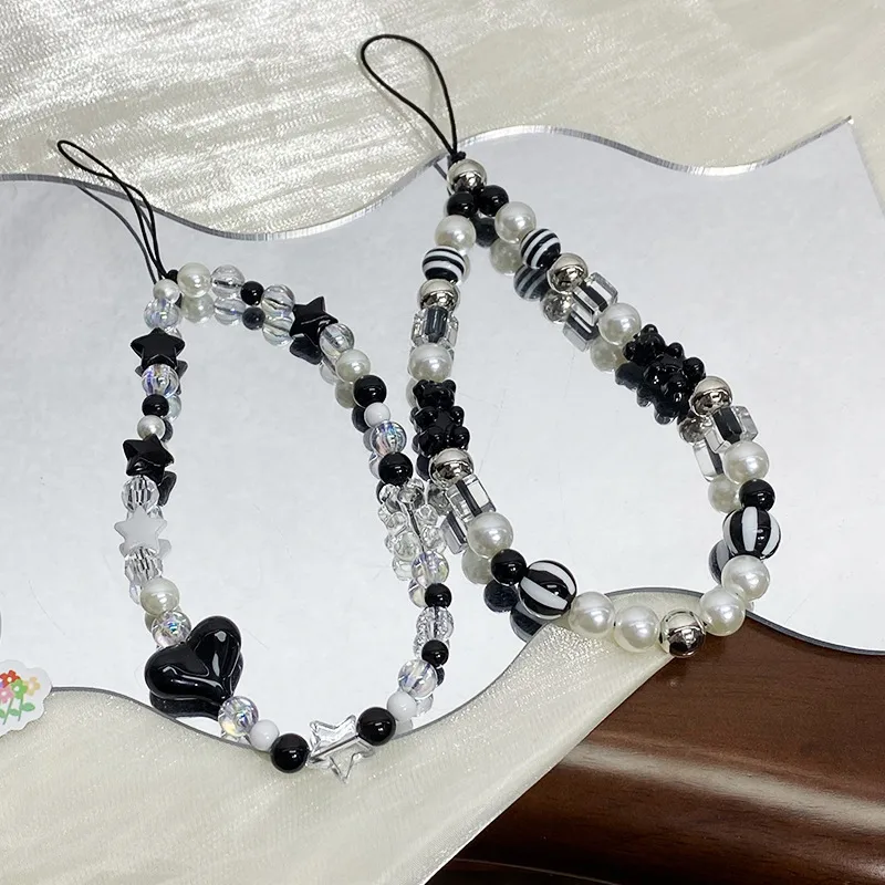 Black Handmade Beaded Mobile Phone Charm Cool Sweet High-End Feelings Camera Lanyard Alloy Plastic Buckle Nylon display picture 6