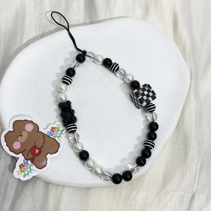 Black Handmade Beaded Mobile Phone Charm Cool Sweet High-End Feelings Camera Lanyard Alloy Plastic Buckle Nylon display picture 8