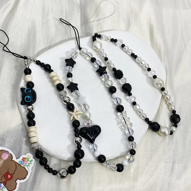 Black Handmade Beaded Mobile Phone Charm Cool Sweet High-End Feelings Camera Lanyard Alloy Plastic Buckle Nylon display picture 9