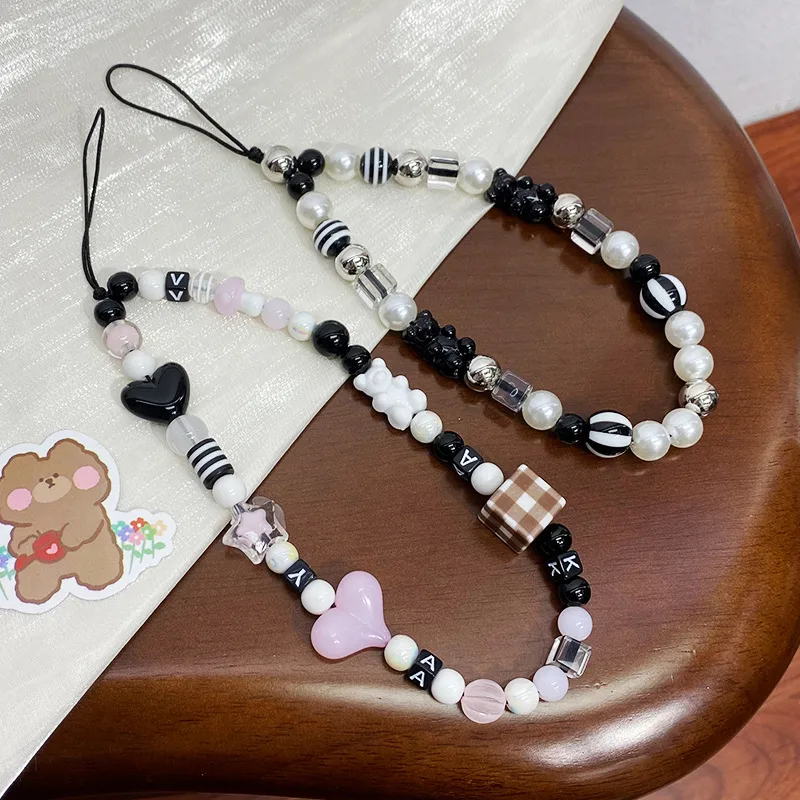 Black Handmade Beaded Mobile Phone Charm Cool Sweet High-End Feelings Camera Lanyard Alloy Plastic Buckle Nylon display picture 11