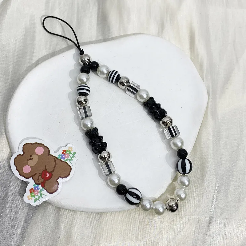 Black Handmade Beaded Mobile Phone Charm Cool Sweet High-End Feelings Camera Lanyard Alloy Plastic Buckle Nylon display picture 12