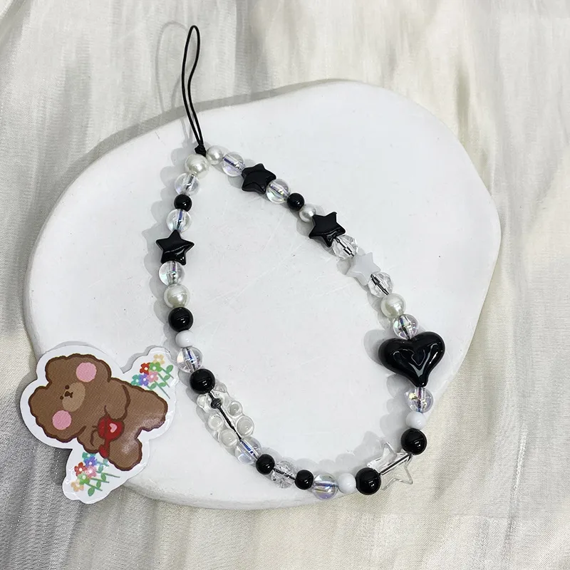Black Handmade Beaded Mobile Phone Charm Cool Sweet High-End Feelings Camera Lanyard Alloy Plastic Buckle Nylon display picture 13