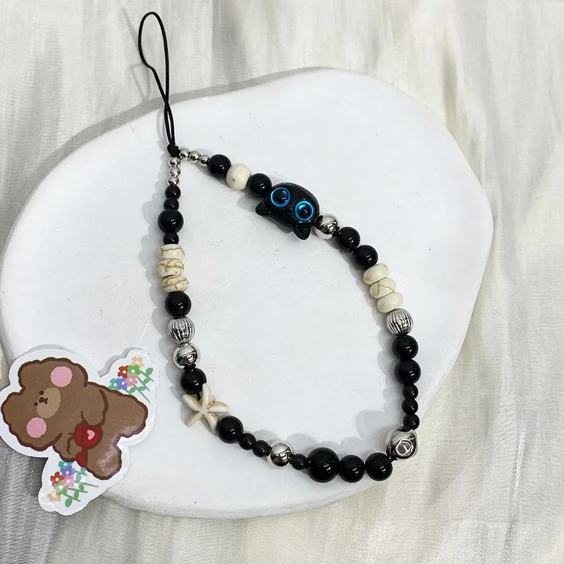 Black Handmade Beaded Mobile Phone Charm Cool Sweet High-End Feelings Camera Lanyard Alloy Plastic Buckle Nylon display picture 14