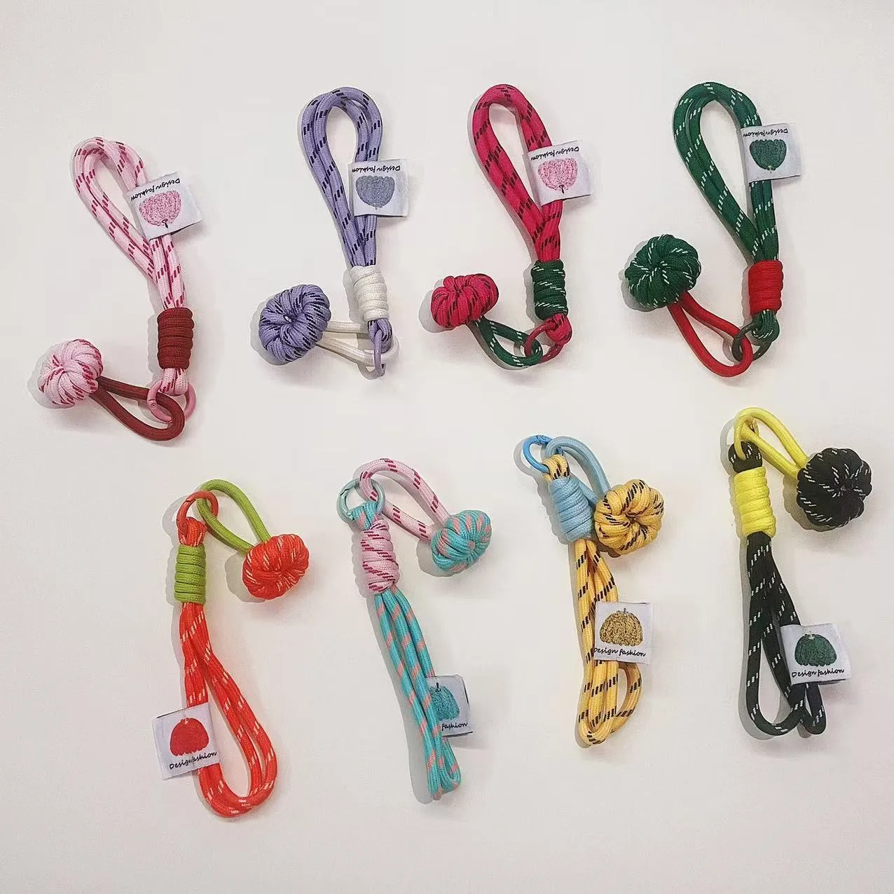 New Colorful Flower Mobile Phone Belt Plush Key Chain Nylon Woven Furry Doll Lanyard Blind Box Accessories Metal Buckle Ornament display picture 1