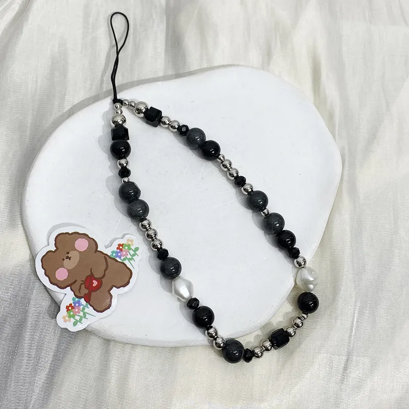 Black Handmade Beaded Mobile Phone Charm Cool Sweet High-End Feelings Camera Lanyard Alloy Plastic Buckle Nylon display picture 16