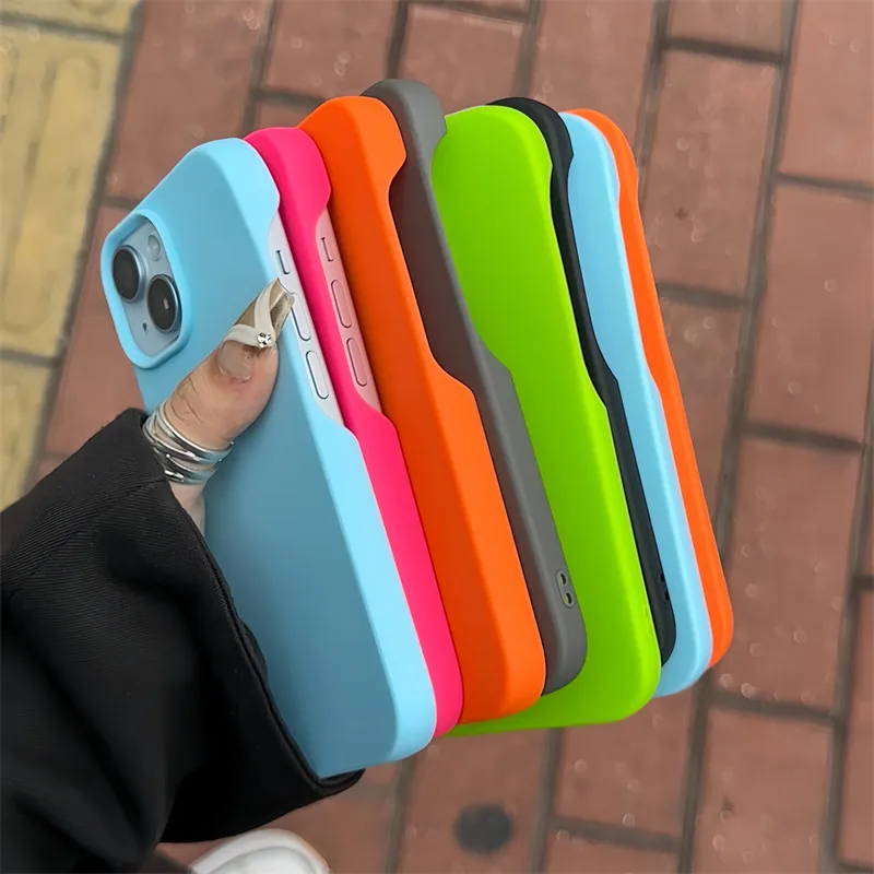Solid Color Silicone Phone Case For IPhone 16 Pro Max Hollow Key 15 Apple 14 Frosted Soft Protective Case Simple Style Black display picture 2