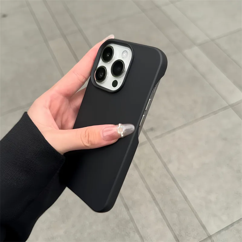 Solid Color Silicone Phone Case For IPhone 16 Pro Max Hollow Key 15 Apple 14 Frosted Soft Protective Case Simple Style Black display picture 5