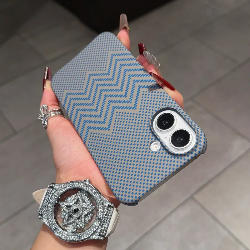 Ultra-Thin Carbon Fiber Texture Magnetic Half Pack Iphone16pro Phone Case Original Simplicity Style Orange Blue Black display picture 5